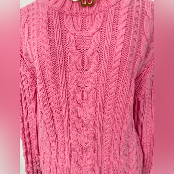CHAPS Womens Sz L Pink Heavy Cable-Knit Mock Neck Sweater 100% Cotton - Picture 3 of 6